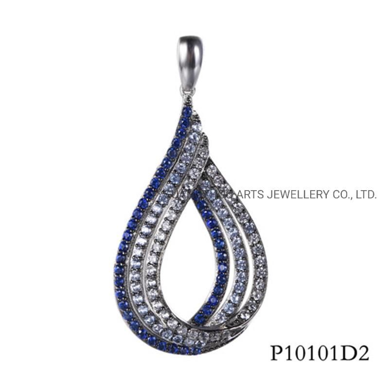 925 Sterling Silver Color Stones Pave Setting Drop Shaped Pendant