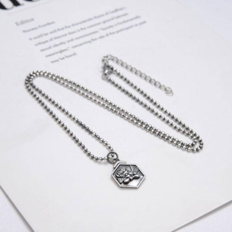 Hot Sale Oxide Hexagon 925 Sterling Plain Silver Pendant Necklace