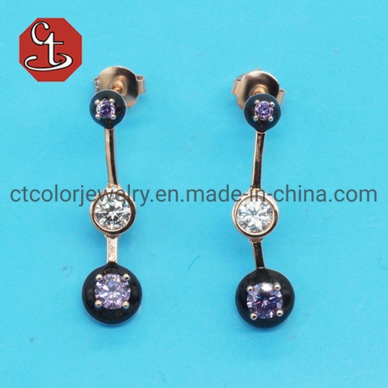 Small Stud Earring Love Valentine Gift Round Shape White Black Color Enamel Fashion Jewelry Silver Jewelry