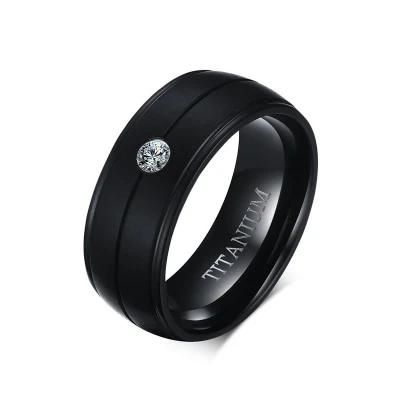 Titanium Material Jewelry Wholesale Men&prime;s Diamond-Studded Black Ring