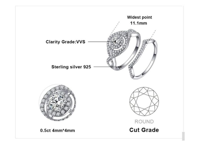925 Sterling Silver Jewelry Cheap Engagement Wedding Ring Set for Couple Wholesale