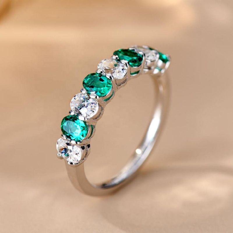 China Wholesale Silver Jewelry 925 Sterling Silver Row Band Ring with Emerald Rings