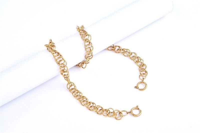 Stainless Steel Fashion Jewelry 18K Gold Coated Round Circle Links Chain Necklace 18inch