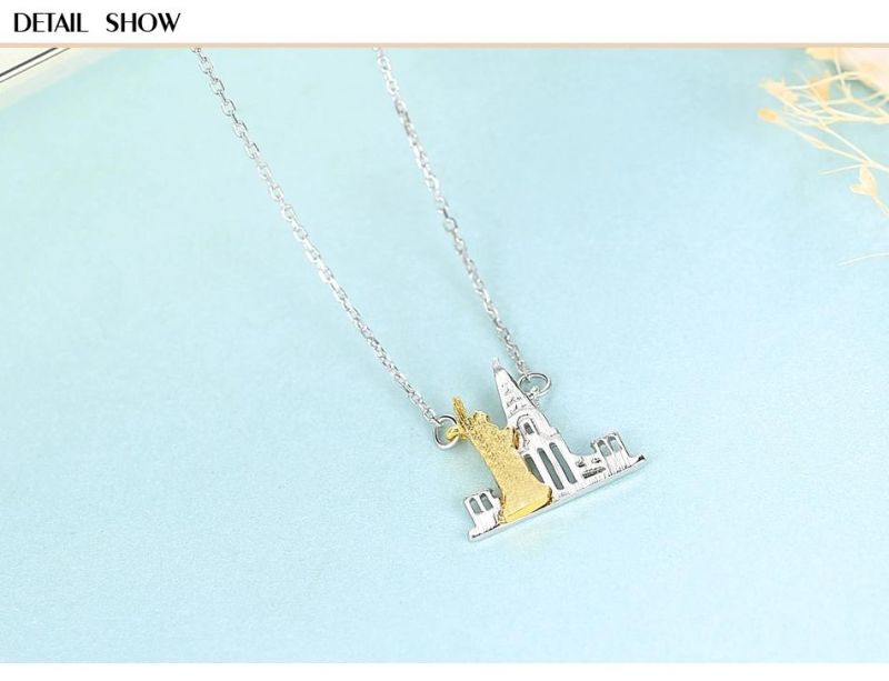 Unique Minimalist Castle S925 Sterling Silver Necklace for Women Special Gift