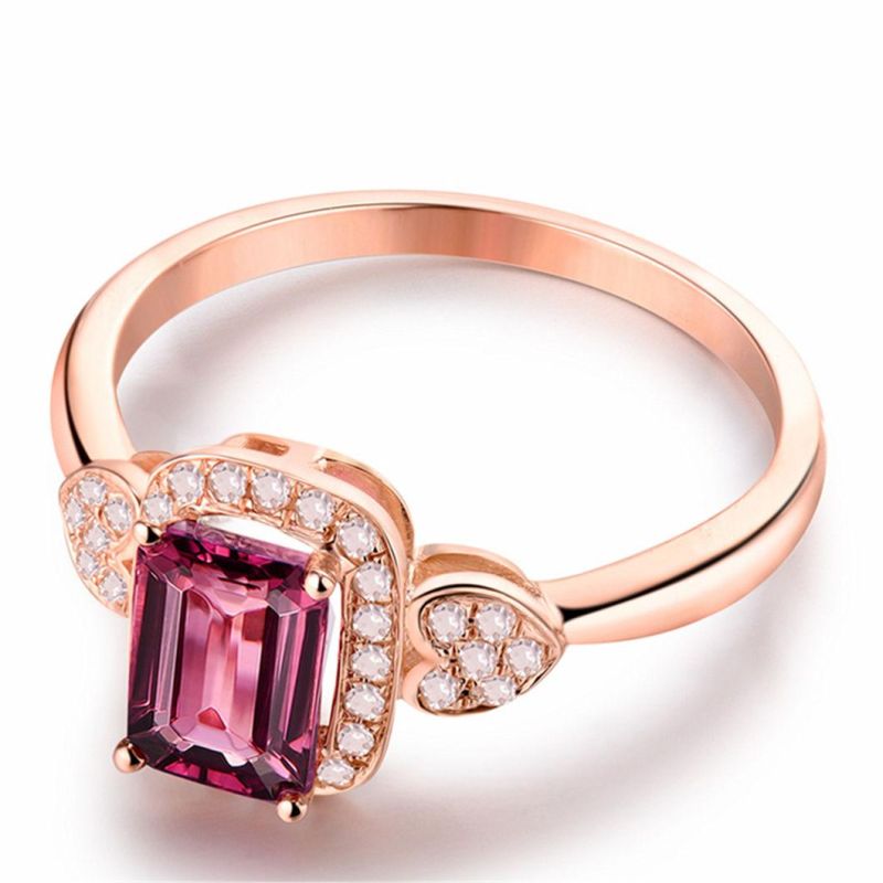 Natural Ruby Ring Tourmaline Female-Plated Rose Gold Ring