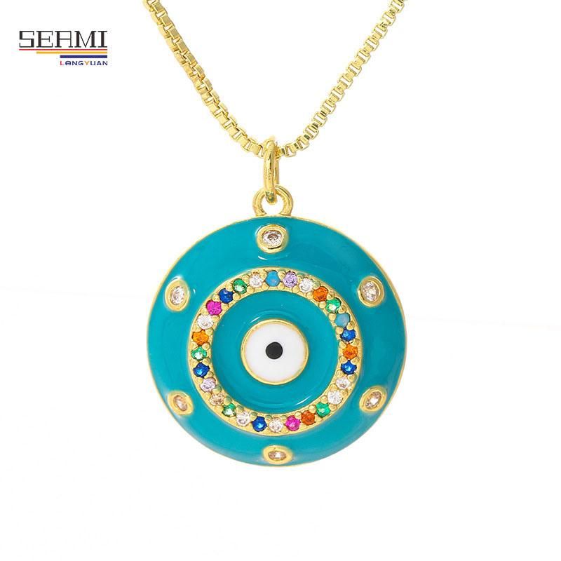 Gold Plated Zircon Pendant Colorful Drop Oil Devil′s Eye Necklace