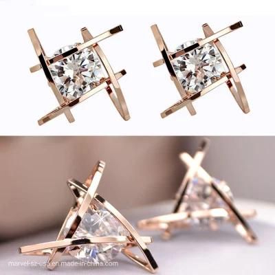 Fashion Triangle Zircon Silver Earrings Zircon Stud Earrings Women Jewelry