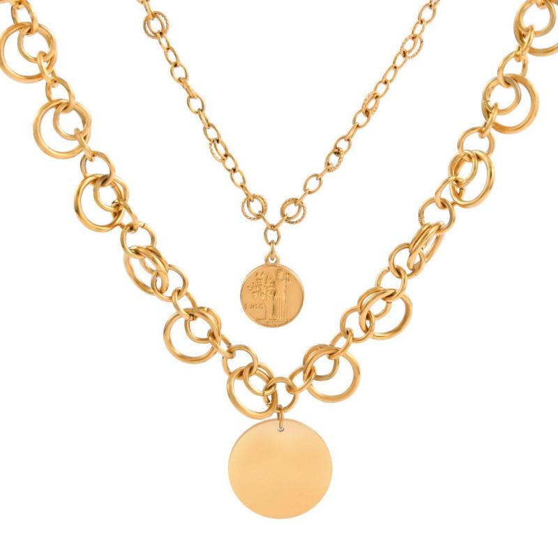 Stainless Steel Gold Plated Fashion Jewelry Wholesaler Rose Gold Silver Color Layered Necklaces for Lady