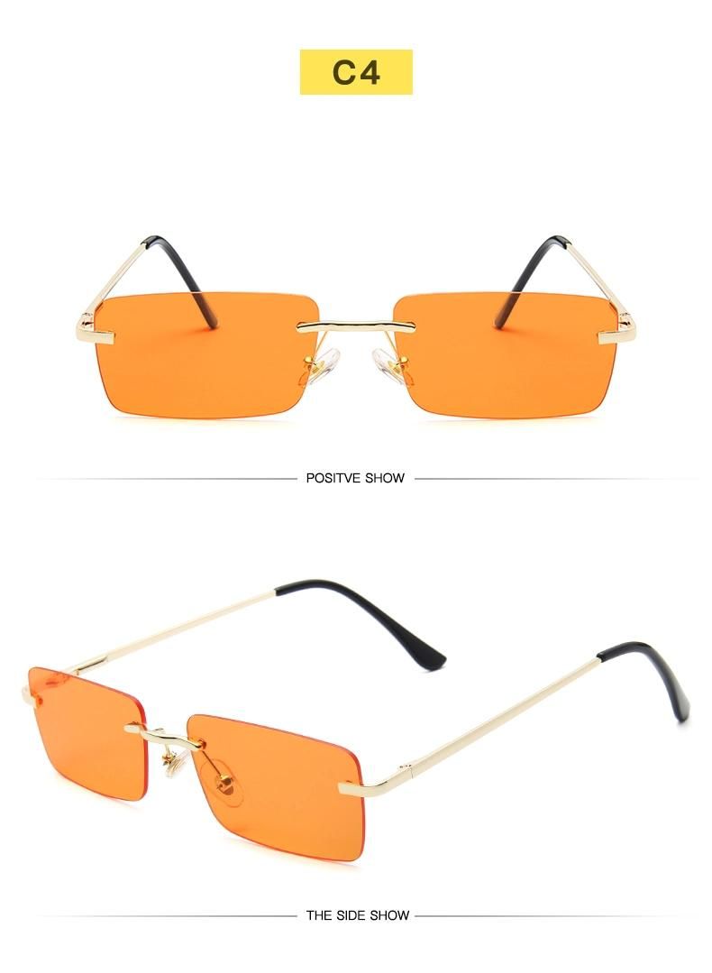 Rimless Sunglasses Women′s Square Small Frame Ocean Sheet Spring Leg Sunglasses
