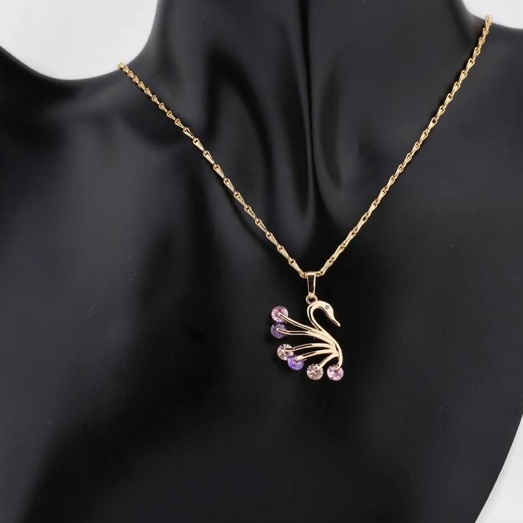Women Fashion Accessories Silver 18K Gold Plated Alloy Jewelry Chain Sets Pendant Necklace with CZ Crystal