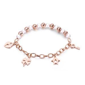 Fashion Jewelry Adjustable Stainless Steel Lock Leaf Women Bead Bracelet