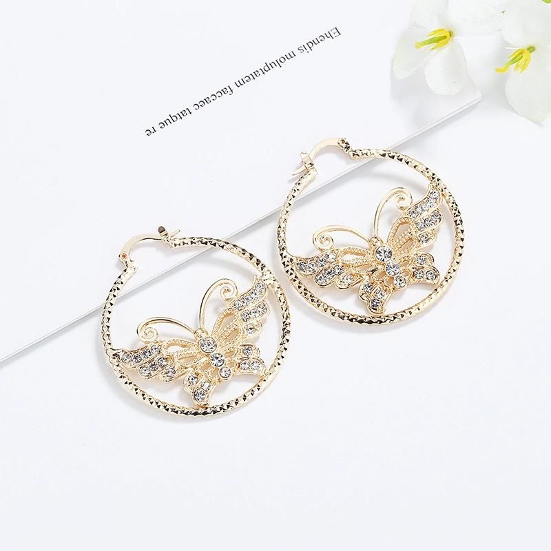 Wholesale Fashion Design 18K Gold Plated Crystal Round Hoop Earrings