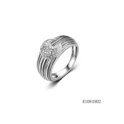 Thread Line Style Silver with CZ Moon Ring
