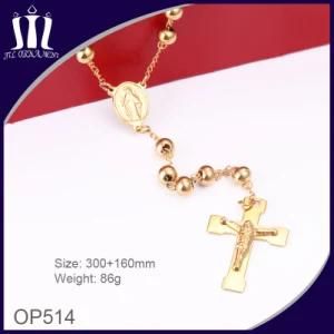 8mm Solid Beads Gold Religious Necklace with Jesus Body