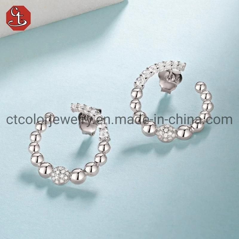 Silver and Brass CZ Cubic Zirconia Circular Earrings Women Jewelry