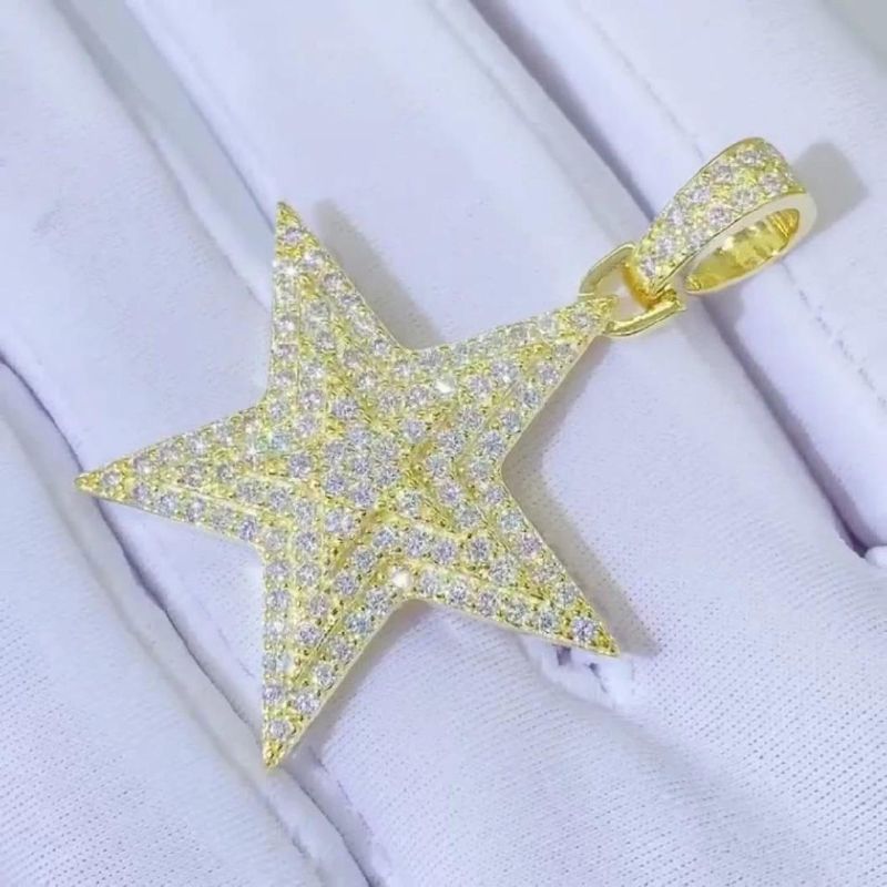 Fashion Jewellery Hip Hop Jewelry Men 925 Sterling Silver Gold Plated Star Pendant Necklace Vvs Moissanite Diamond Pendant