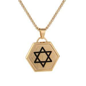 Gold-Plated Stainless Steel Glossy Six-Pointed Star Hexagon Pendant Necklace