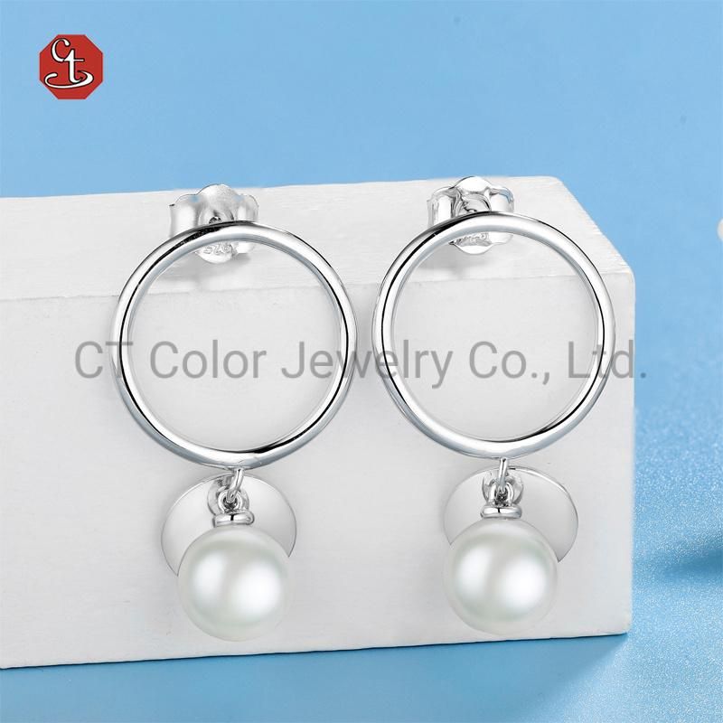 Fashion Women Jewelry 925 Sterling Silver Earrings Natural Pearl Stud Earrings