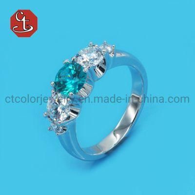 Simple Gem Stone Rings Created Paraiba&CZ Silver Jewelry