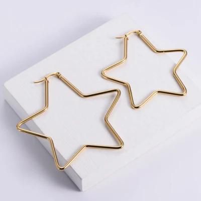 Christmas Gift Jewelry Custom Gold Plated Stainless Steel Trendy Pentagram Star Big Hoop Earrings for Women