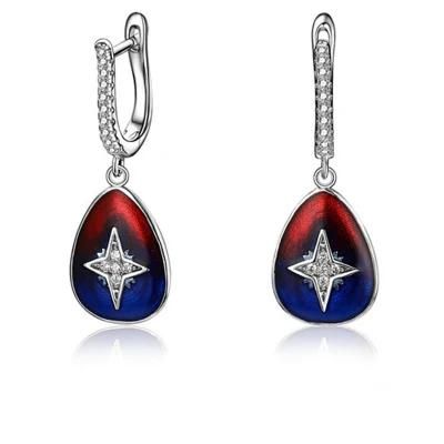 925 Silver and Brass CZ Fashion Enamel Star Earring for Women