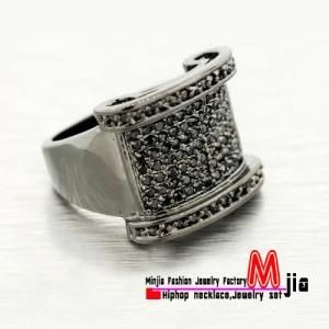 14k Black Gold Plated Simulated Lab Diamond Micro Pave Hiphop Ring Pinky All Opq364