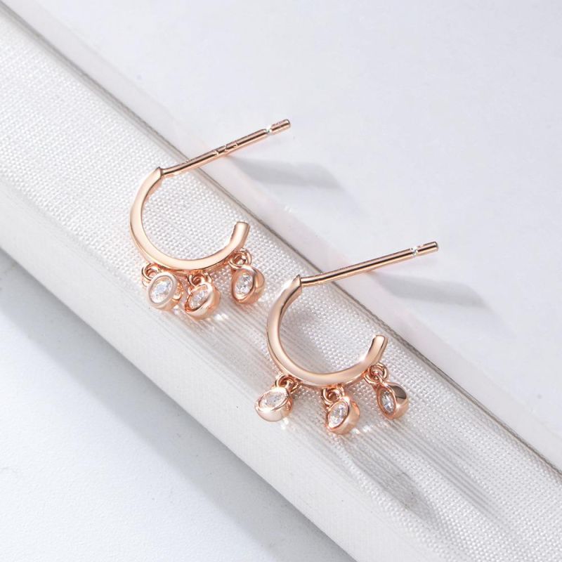 Personality Creative C Word Temperament 925 Silver Rose Gold Plated Zircon Charm Earrings