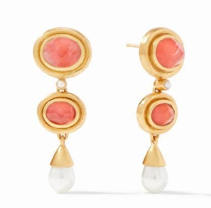 24K Gold Plated Geometric Statement Big Long Drop Tier Earring with Pearl and Gemstone Fashion Jewelry/Bijoux
