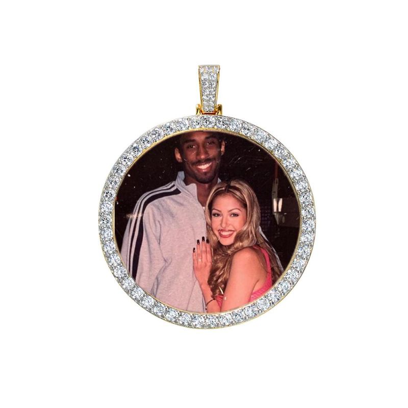 Hiphop Round Shape Pendant Charms 14K Gold Plated Tennis Chain Photo Pendant