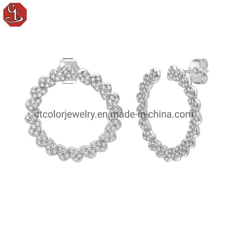 Fashion Jewelry White Cubic Zircon Round White Rhodium Earrings for Women