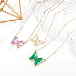 Gold-Plated Stainless Steel Glass Crystal Butterfly Charm Necklace