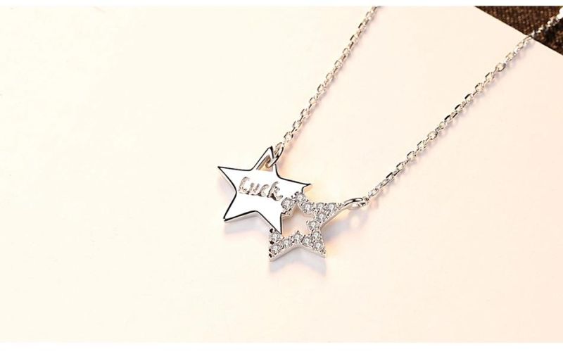 Inlaid Zircon Necklace Girl′ S Gift Double Lucky Star Necklace