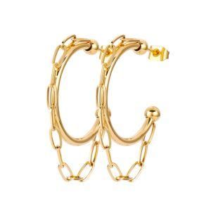 Fashion Women Jewelry Stainless Steel Chain Big Cuff Hoop Earrings