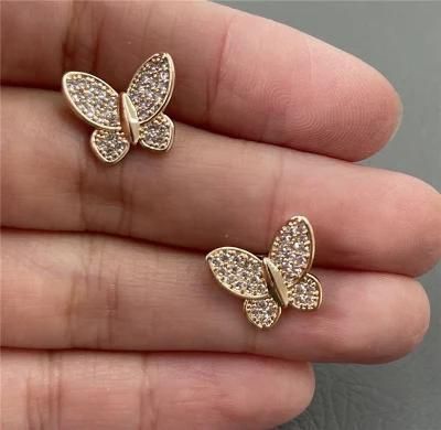 18K Gold Plated Cubic Zircon Pave Butterfly Stud Earrings for Women