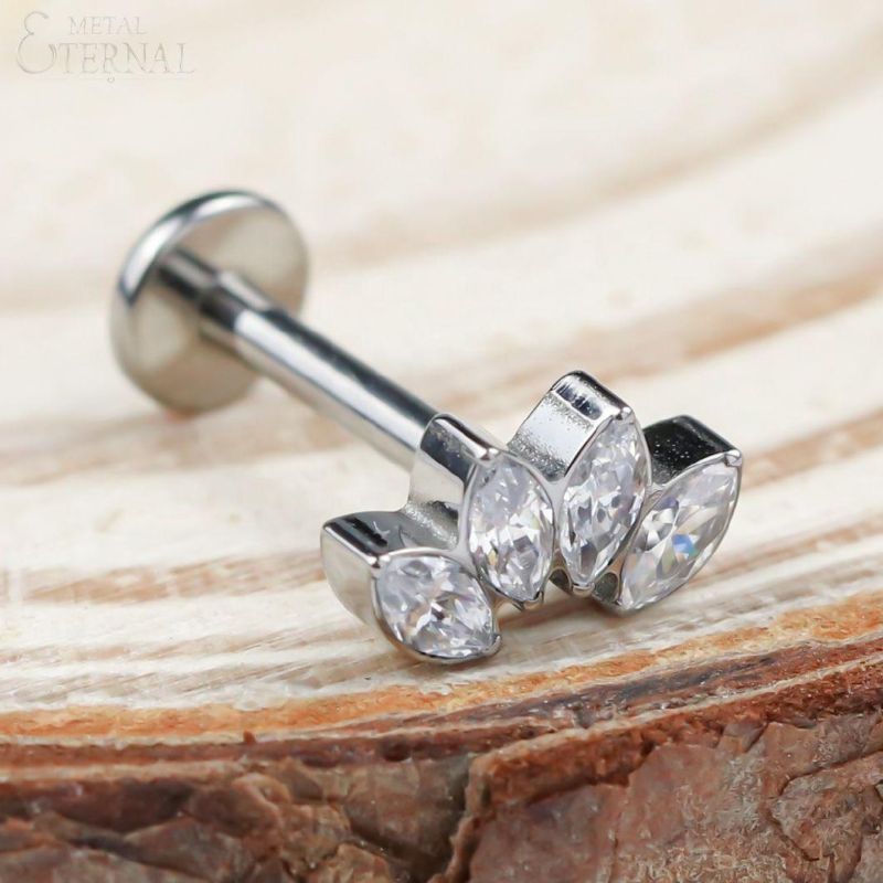 Eternal Metal ASTM F136 Titanium Marquise CZ Internally Threaded Labret Body Piercing