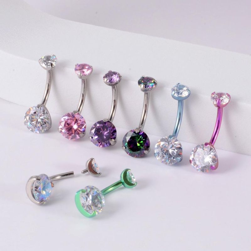 Colorful Belly Button Rings Titanium 14G Belly Ring Setting Zirconia Navel Piercings Jewelry