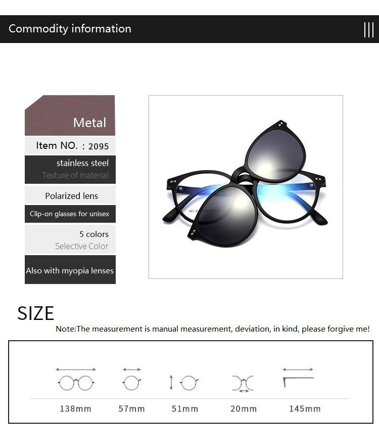 2020 High Quality Stainless Steel Glasses Reading Magnetic Frame Clip on Sunglasses