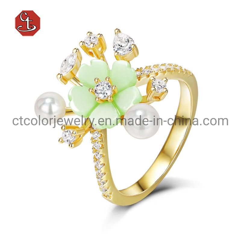 2021 Factory customized fashion jewelry elegant MOP flower silver Ring