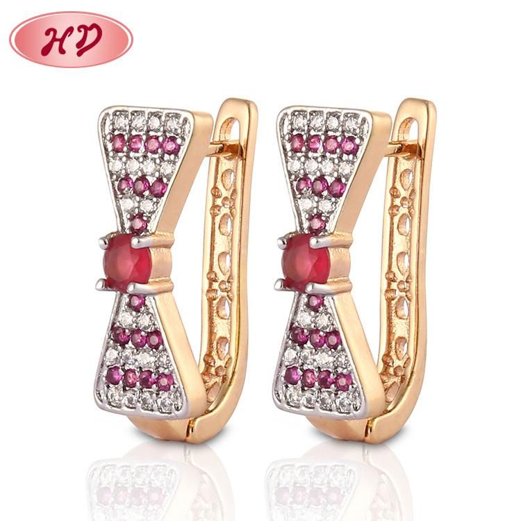 Fashion Women 14K 18K Gold Plated Costume Imitation Jewelry with CZ Pearl Huggie Hoop Earring
