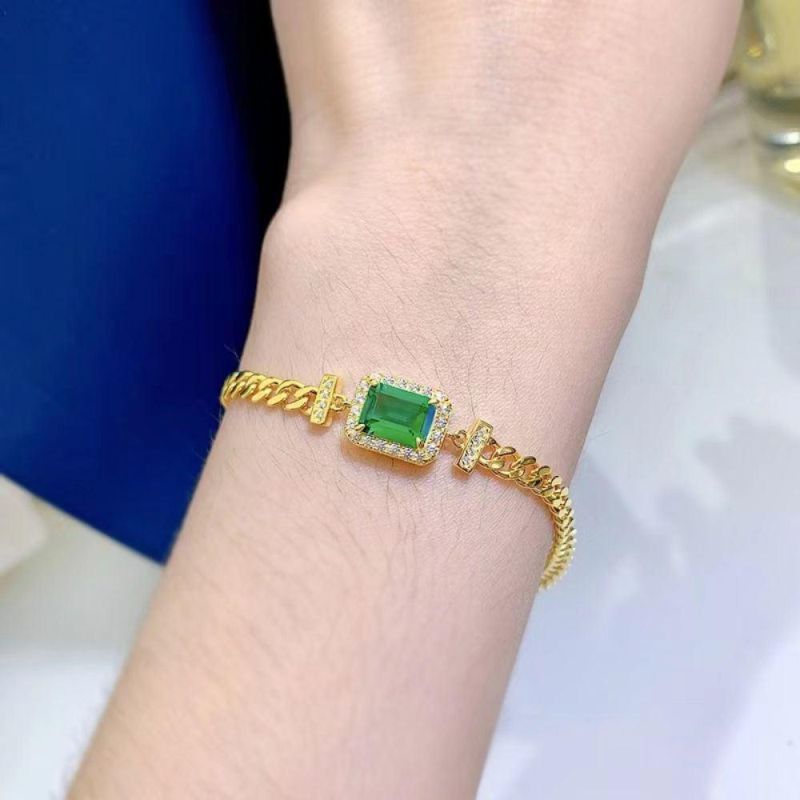 New S925 Silver Bracelet Emerald 6*8 Bracelet Simple Fashion High Sense 1 Carat Bracelet Jewelry