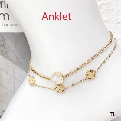 New Exquisite Layered Clover Flower Accessories Anklet Gold Fashion Ankle Bracelet Women Stainless Steel Jewelry Wholesale Replica Jewelry