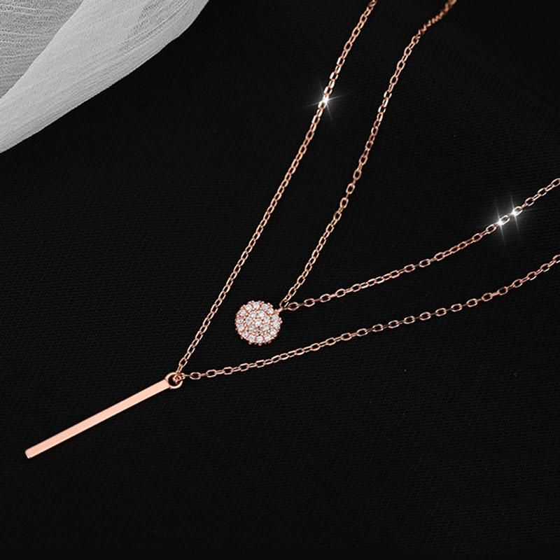 925 Sliver Double Layer Necklace Full Zircon Long Pendant Necklaces