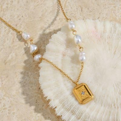 Gold Jewelry Manufacturer Custom Fashion jewellery High Quality 18K Gold Plated Stainless Steel Zircon Pendant Pearl Necklace Jewelry