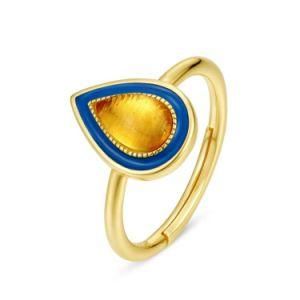 Gemstone Amber Design 925 Silver Gold Plated High Polish Teardrop Enamel Ring Latest Collection