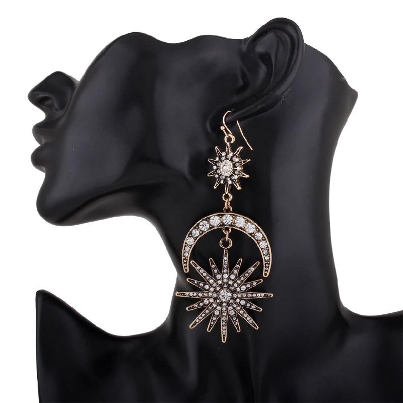 New Six-Pointed Star Earrings Fashion Exaggerated Sun Moon Alloy Earrings