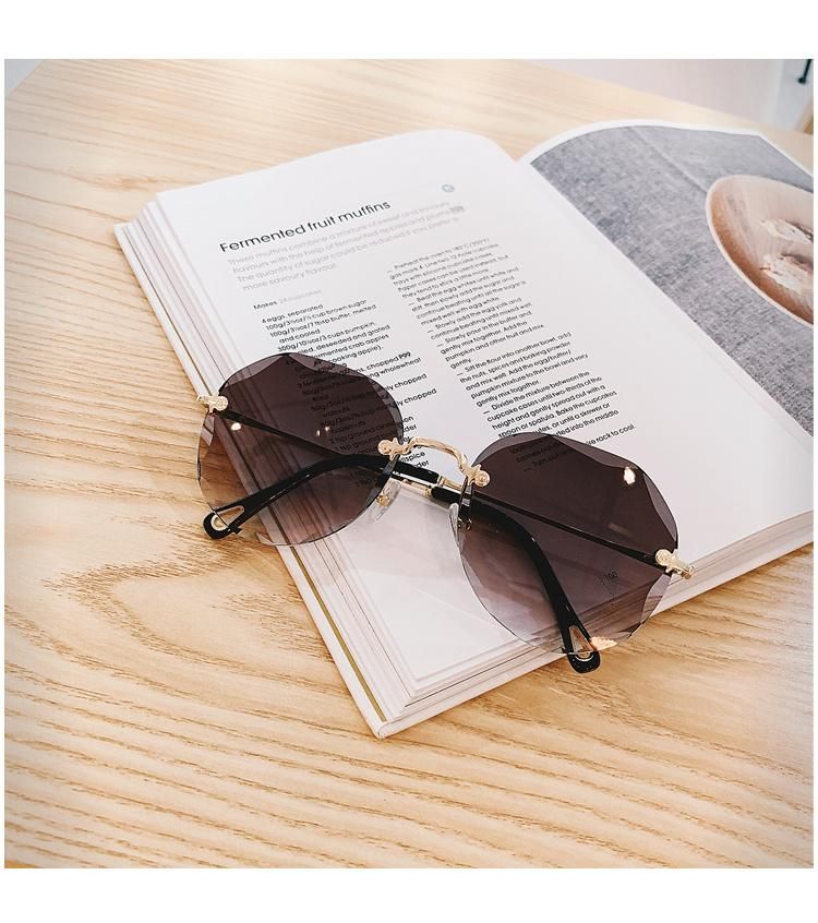 Rimless Sunglasses Fashion Trend Women Round Cut Edge Gradient Color Sunglasses