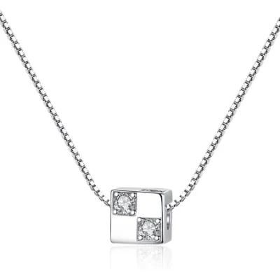 Fashion Jewelry Tennis Chain Pendant Hexahedron Necklace