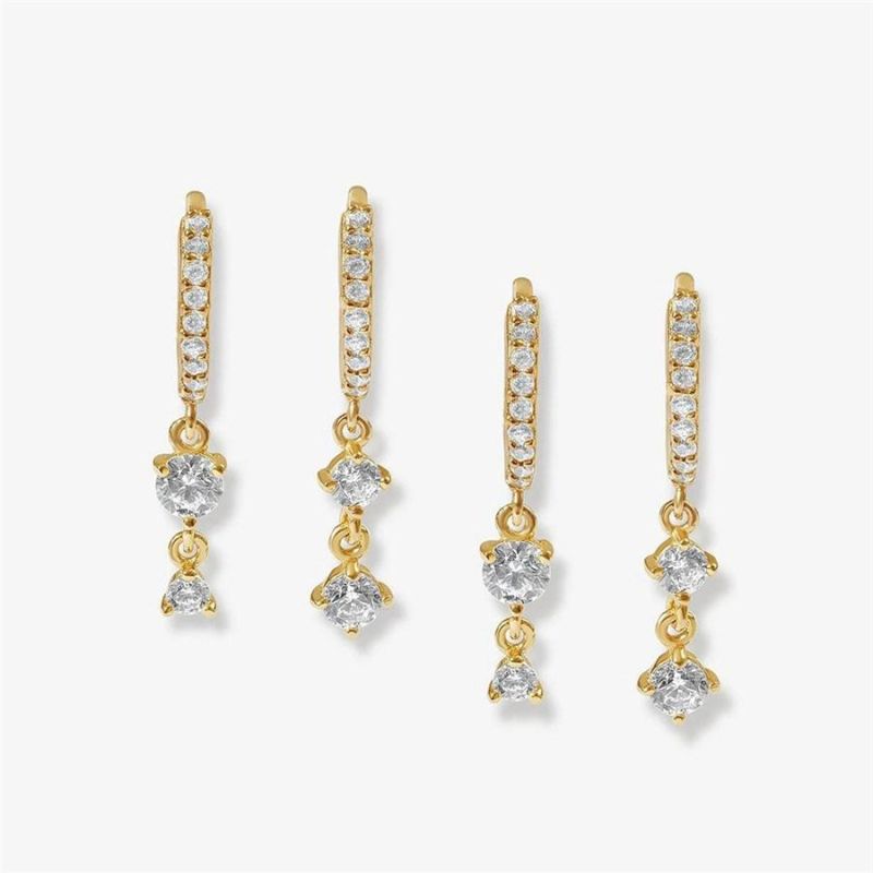 14K Gold Plated Sterling Silver Brass Crystal Cubic Drop Earring Sets for Women