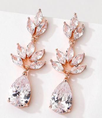 Sterling Silver Wedding CZ Earring Jewelry, Bridal CZ Earring Jewelry, Bridesmaid Earring, Rose Gold Earring