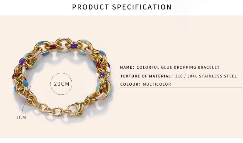 Glue Dripping Colorful Thick Chain Women′s Bracelet